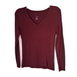 a. new day Burgundy V Neck Pima/Modal/Spandex Cotton Long Sleeve T Shirt Sz S #Y